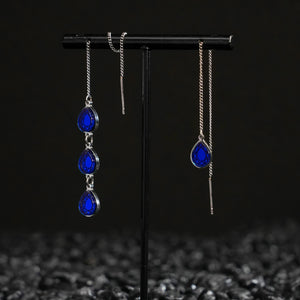 CLEOPATRA MISMATCHED GEM THREADER EARRINGS | Silver