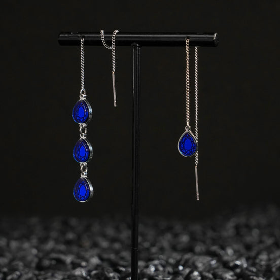 CLEOPATRA MISMATCHED GEM THREADER EARRINGS | Silver