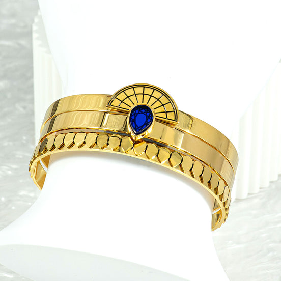 CLEOPATRA STACKABLE CUFF BRACELET TRIO SETS | Gold - SAVE $48