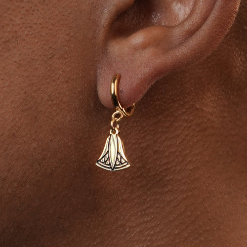 CLEOPATRA CHARMED HUGGIE HOOPS | Gold Egyptian Lotus