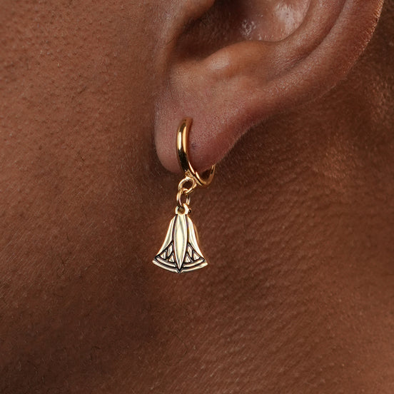 CLEOPATRA CHARMED HUGGIE HOOPS | Gold Egyptian Lotus