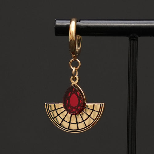 CLEOPATRA CHARMED HUGGIE HOOPS | Ruby Red and Gold Sunburst