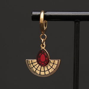 CLEOPATRA CHARMED HUGGIE HOOPS | Ruby Red and Gold Sunburst