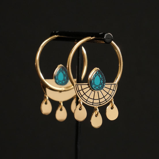 CLEOPATRA SUNBURST DROP HOOP EARRINGS | Gold