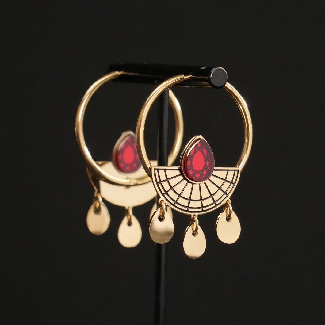 CLEOPATRA SUNBURST DROP HOOP EARRINGS | Gold