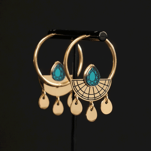 CLEOPATRA SUNBURST DROP HOOP EARRINGS | Gold