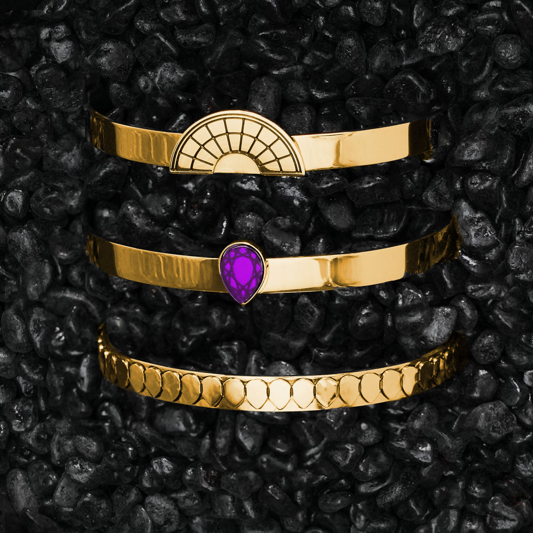 CLEOPATRA STACKABLE CUFF BRACELET TRIO SETS | Gold - SAVE $48