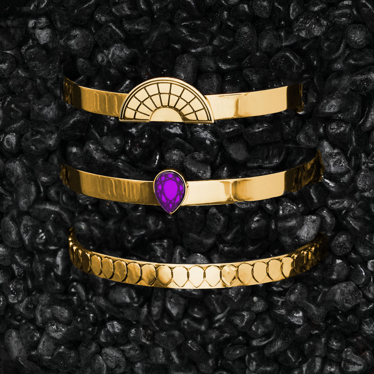 CLEOPATRA STACKABLE CUFF BRACELET TRIO SETS | Gold - SAVE $48