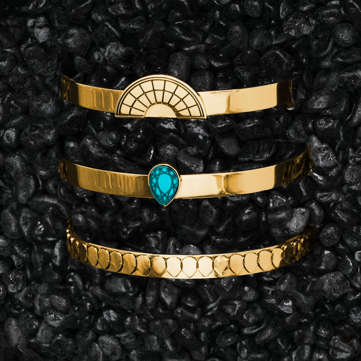 CLEOPATRA STACKABLE CUFF BRACELET TRIO SETS | Gold - SAVE $48