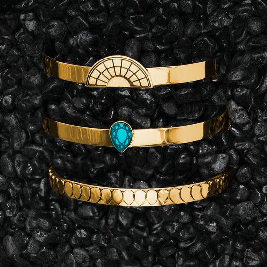 CLEOPATRA STACKABLE CUFF BRACELET TRIO SETS | Gold - SAVE $48