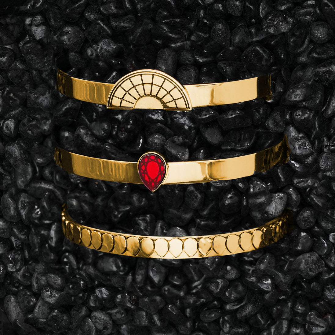 CLEOPATRA STACKABLE CUFF BRACELET TRIO SETS | Gold - SAVE $48