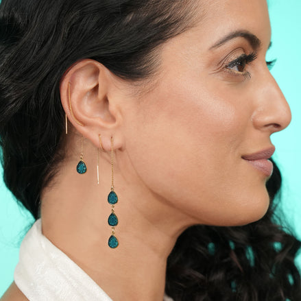 CLEOPATRA MISMATCHED GEM THREADER  EARRINGS | Gold