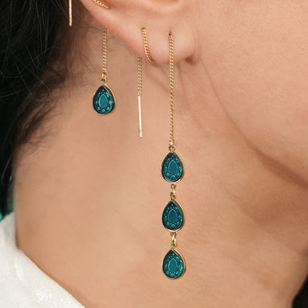 CLEOPATRA MISMATCHED GEM THREADER  EARRINGS | Gold