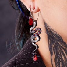Load image into Gallery viewer, MEDUSA Small Snake Hoop Earrings | Ruby+ Onyx