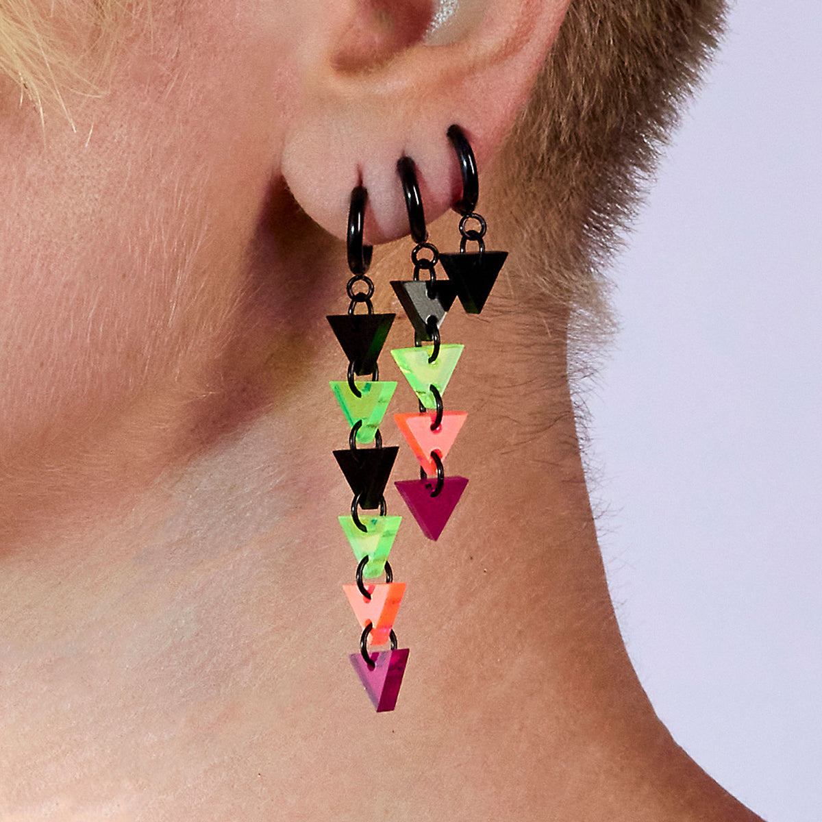 NEON RETROWAVE TRIANGLE HUGGIE HOOPS