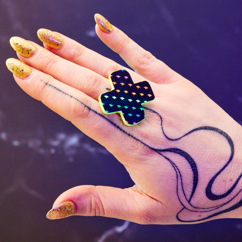 NEON RAINBOW BIG KISS RING | Chunky Adjustable Rings