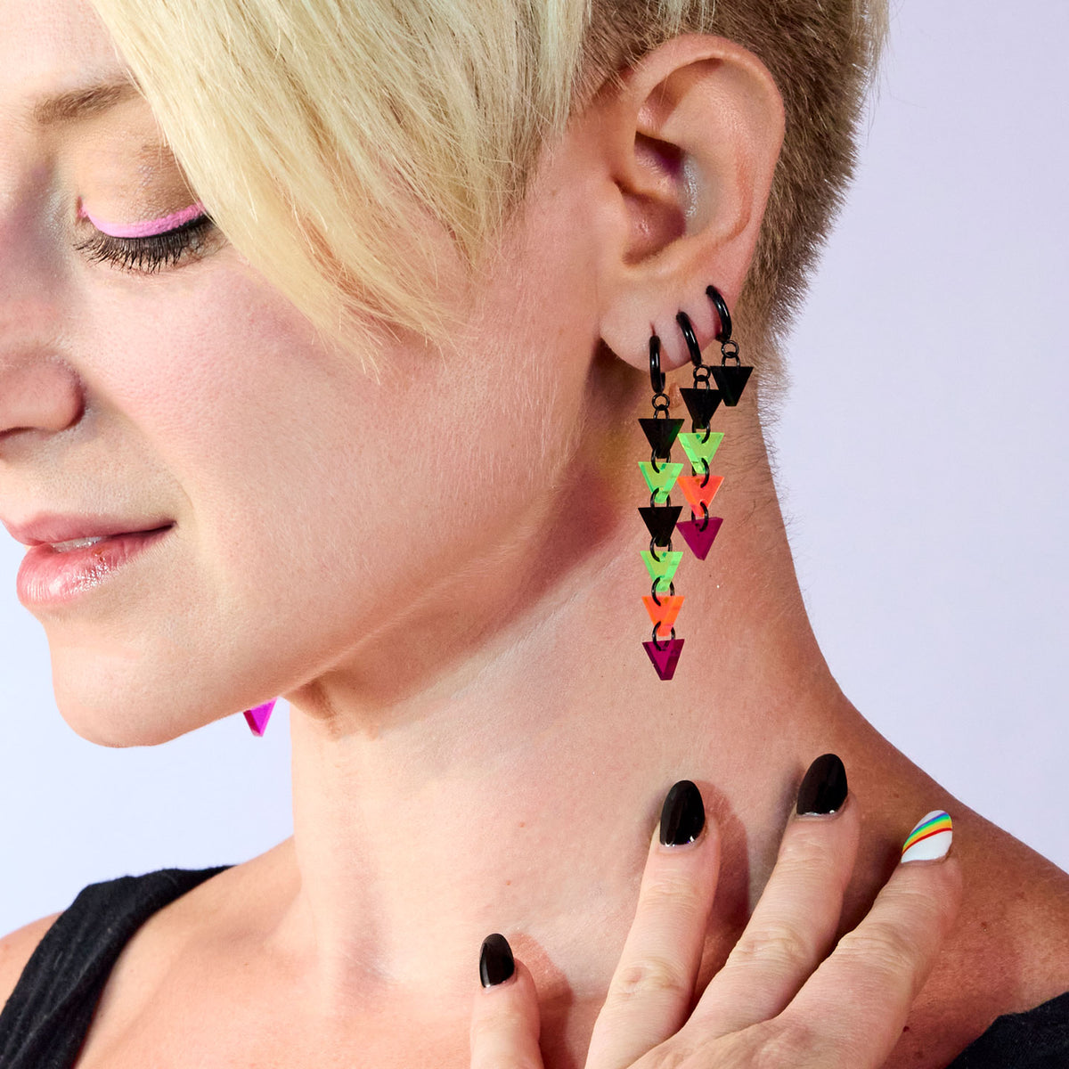 NEON RETROWAVE TRIANGLE HUGGIE HOOPS