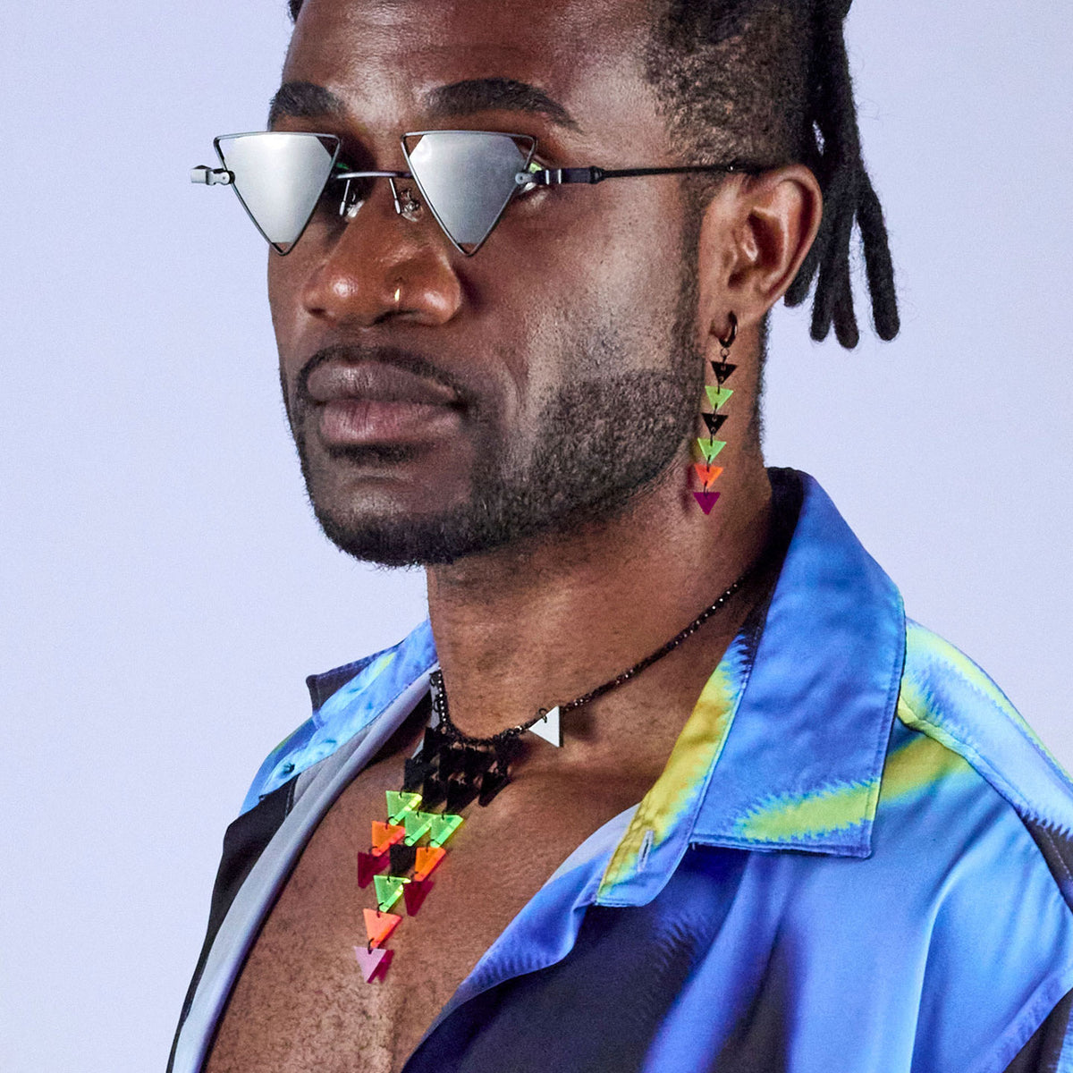 NEON RETROWAVE TRIANGLE HUGGIE HOOPS