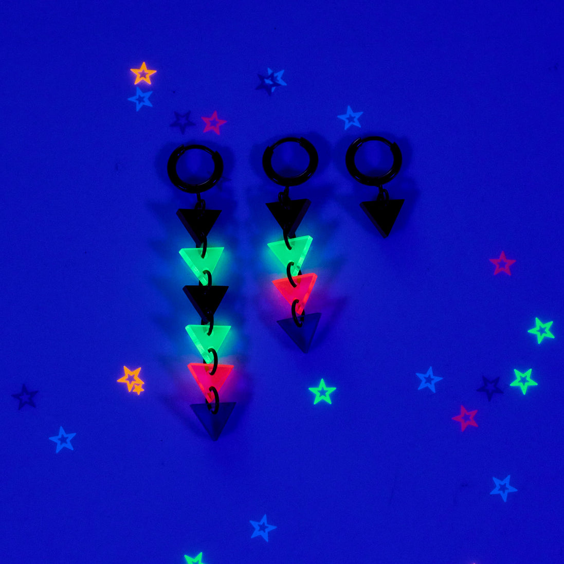 NEON RETROWAVE TRIANGLE HUGGIE HOOPS