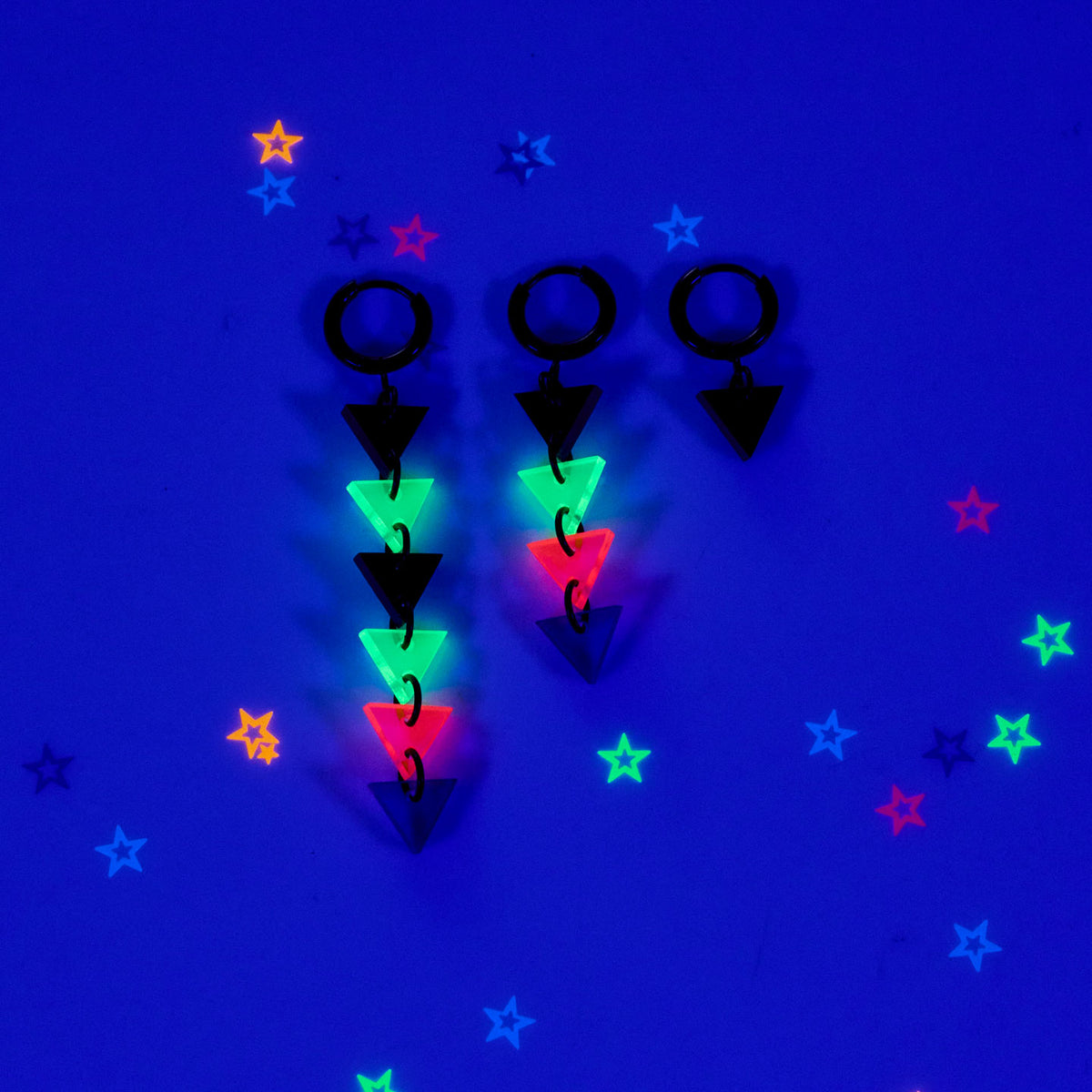 NEON RETROWAVE TRIANGLE HUGGIE HOOPS