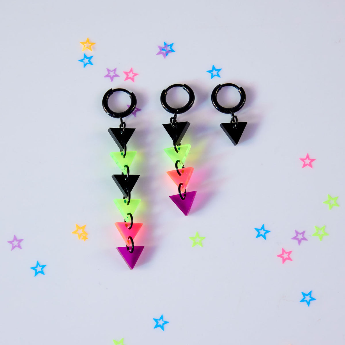 NEON RETROWAVE TRIANGLE HUGGIE HOOPS