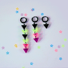 Load image into Gallery viewer, NEON RETROWAVE TRIANGLE HUGGIE HOOPS