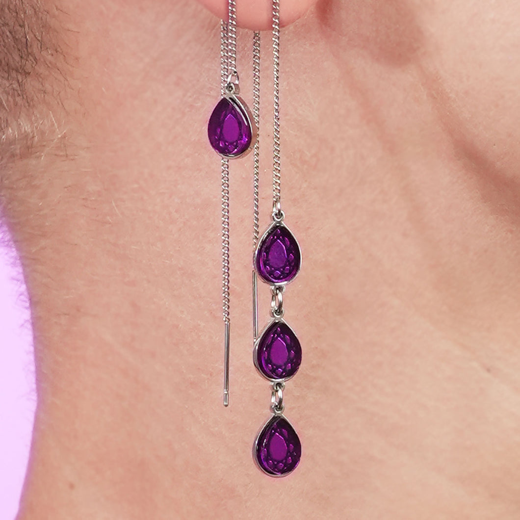 CLEOPATRA MISMATCHED GEM THREADER EARRINGS | Silver