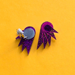 SPREAD YOUR WINGS I Glittery Purple Art Deco Wing Studs