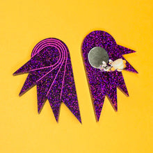 Load image into Gallery viewer, SPREAD YOUR WINGS I Glittery Purple Art Deco Wing Studs