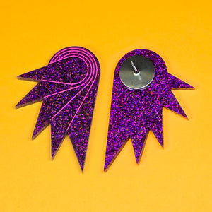 SPREAD YOUR WINGS I Glittery Purple Art Deco Wing Studs