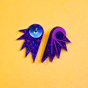 SPREAD YOUR WINGS I Glittery Purple Art Deco Wing Studs