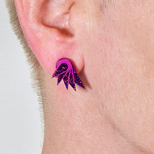 SPREAD YOUR WINGS I Glittery Purple Art Deco Wing Studs