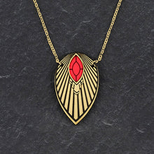 Load image into Gallery viewer, ATHENA I Emerald or Ruby and Gold Art Deco Pendant Long Necklace