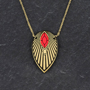 ATHENA I Emerald or Ruby and Gold Art Deco Pendant Long Necklace
