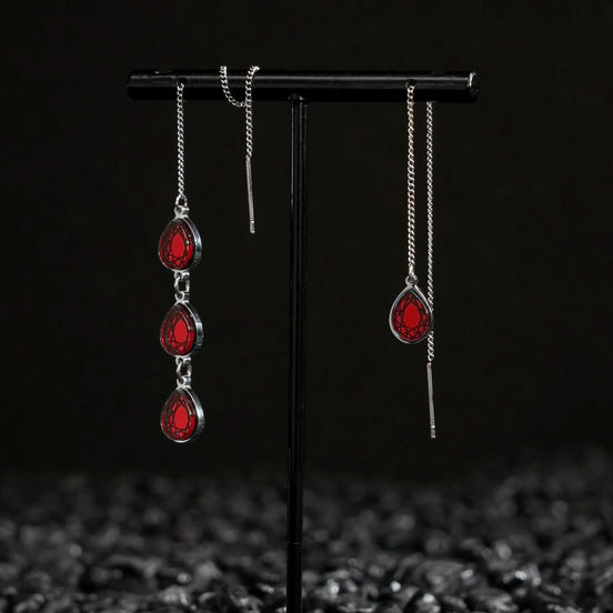 CLEOPATRA MISMATCHED GEM THREADER EARRINGS | Silver
