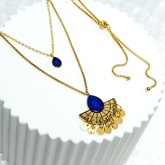 CLEOPATRA LAYERED GEM BOLO NECKLACE | Gold