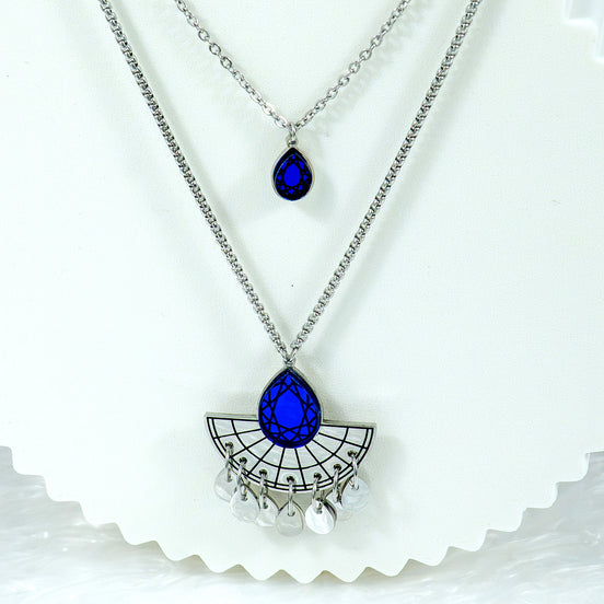 CLEOPATRA  LAYERED GEM BOLO NECKLACE | Silver