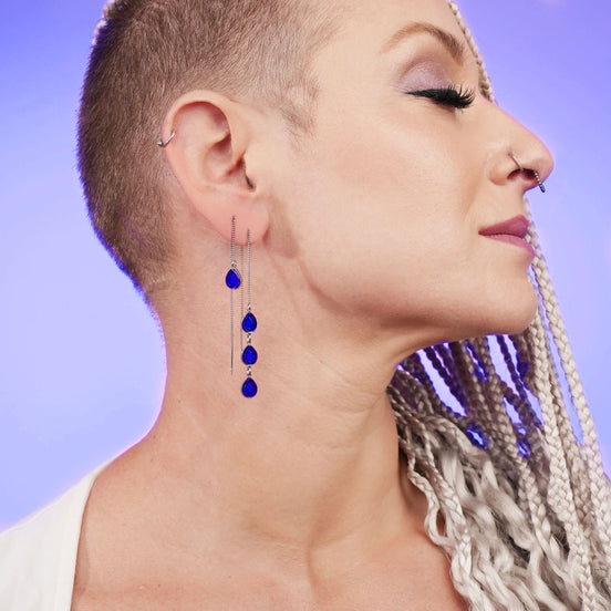 CLEOPATRA MISMATCHED GEM THREADER EARRINGS | Silver