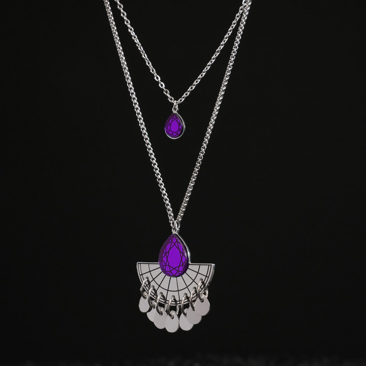 CLEOPATRA  LAYERED GEM BOLO NECKLACE | Silver