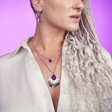 CLEOPATRA  LAYERED GEM BOLO NECKLACE | Silver