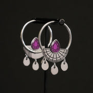 CLEOPATRA SUNBURST DROP HOOP EARRINGS | Silver