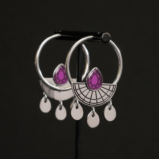 CLEOPATRA SUNBURST DROP HOOP EARRINGS | Silver