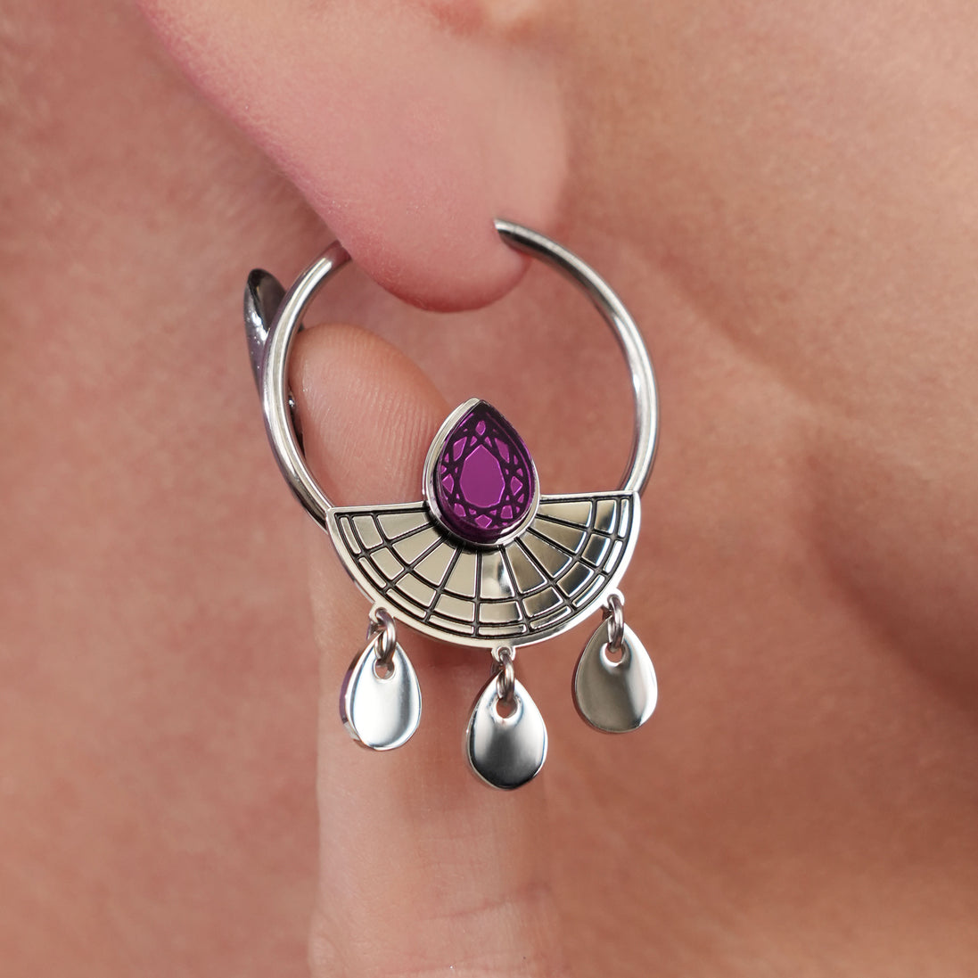 CLEOPATRA SUNBURST DROP HOOP EARRINGS | Silver