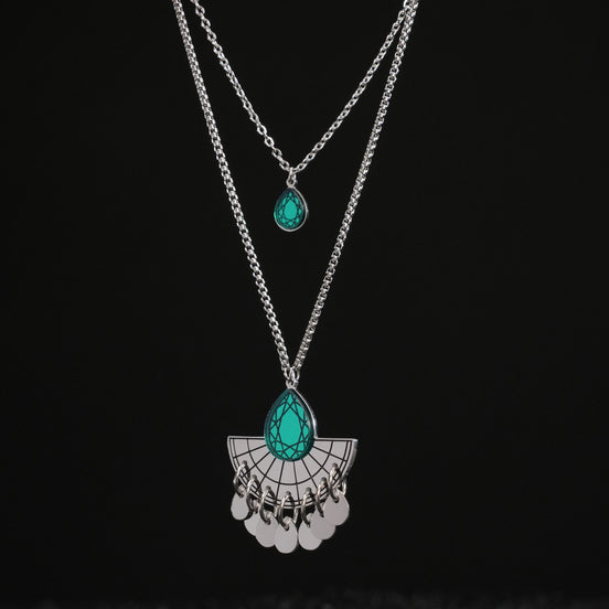 CLEOPATRA  LAYERED GEM BOLO NECKLACE | Silver