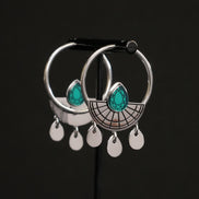 CLEOPATRA SUNBURST DROP HOOP EARRINGS | Silver