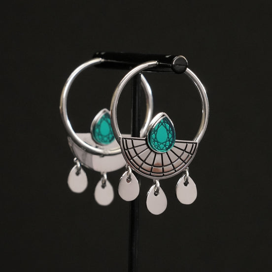 CLEOPATRA SUNBURST DROP HOOP EARRINGS | Silver