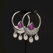 CLEOPATRA SUNBURST DROP HOOP EARRINGS | Silver