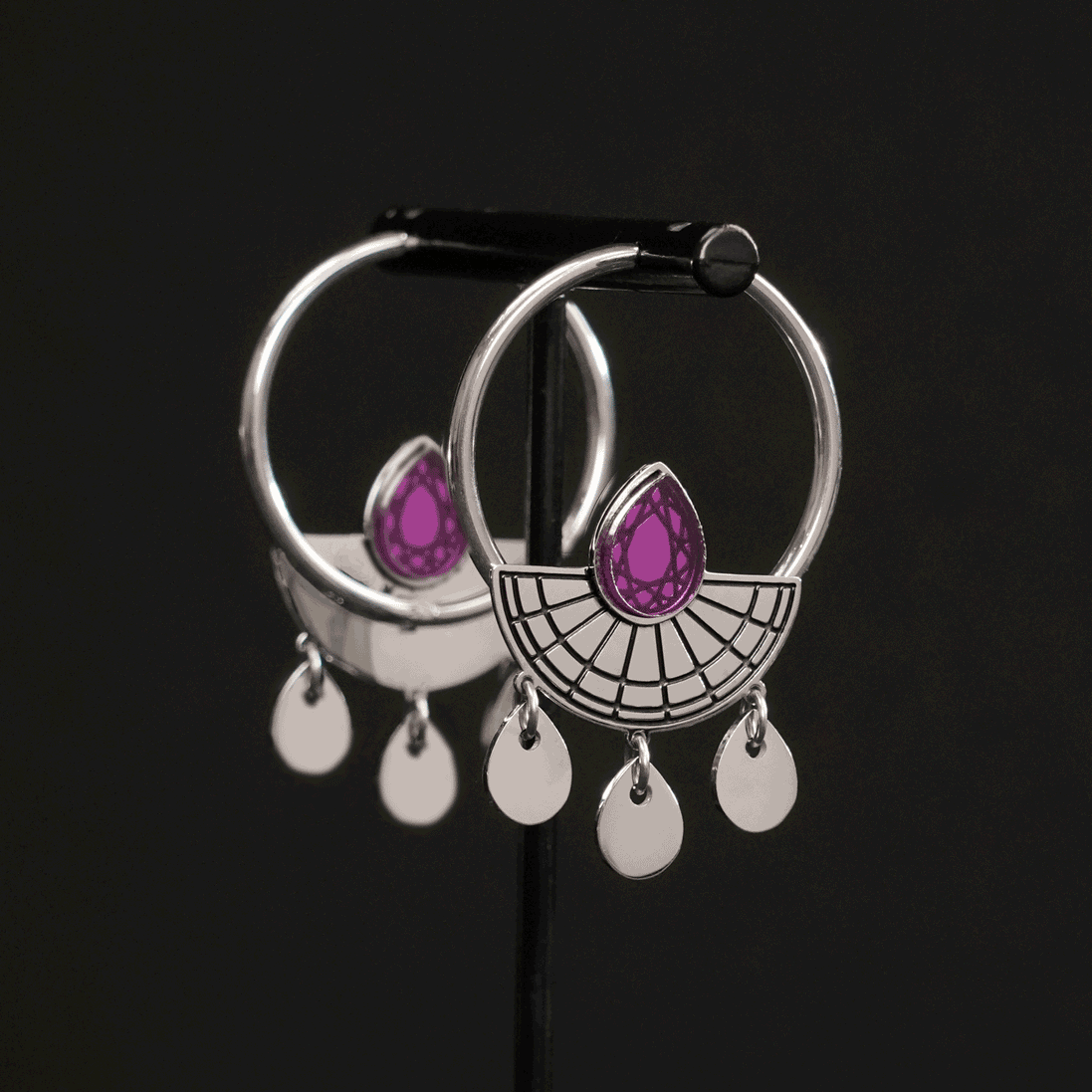 CLEOPATRA SUNBURST DROP HOOP EARRINGS | Silver