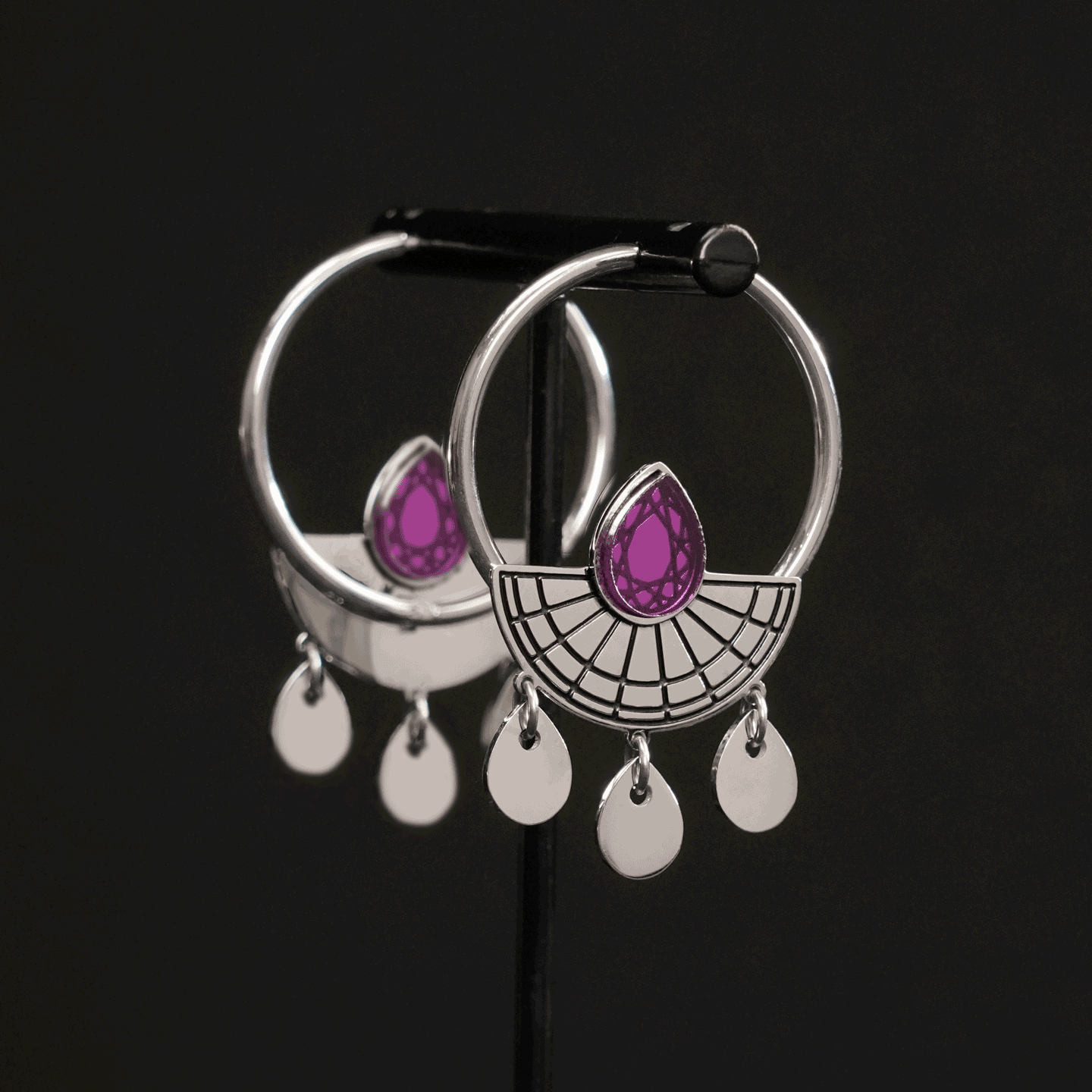 CLEOPATRA SUNBURST DROP HOOP EARRINGS | Silver