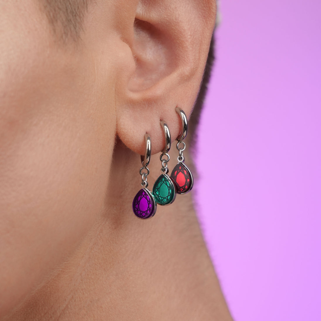 CLEOPATRA GEM DROP HUGGIE HOOPS | Silver